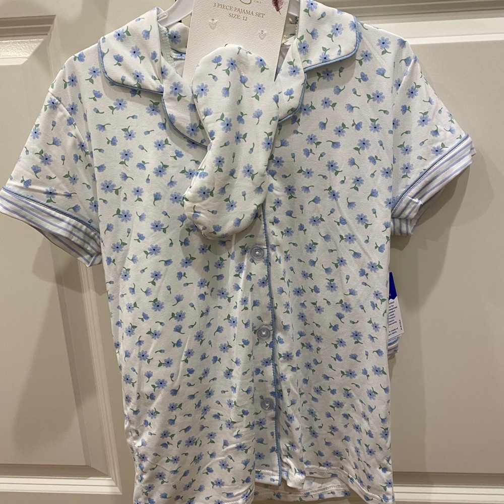 Floral Kids 3 piece Pajamas with sleep mask